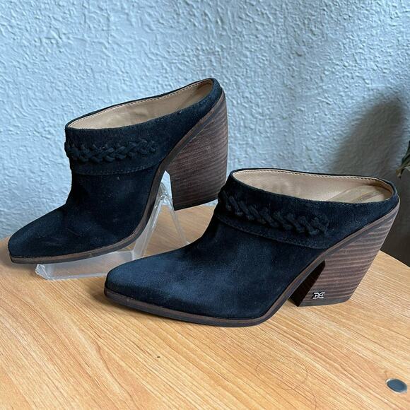 NWT Sam Edelman New York Alison Black Suede Mule Heels - Picture 4 of 7